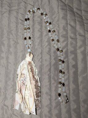 $1 with Bundle ~ Mixed Fabric Lace Sequin Tassel Pendant Necklace 6460